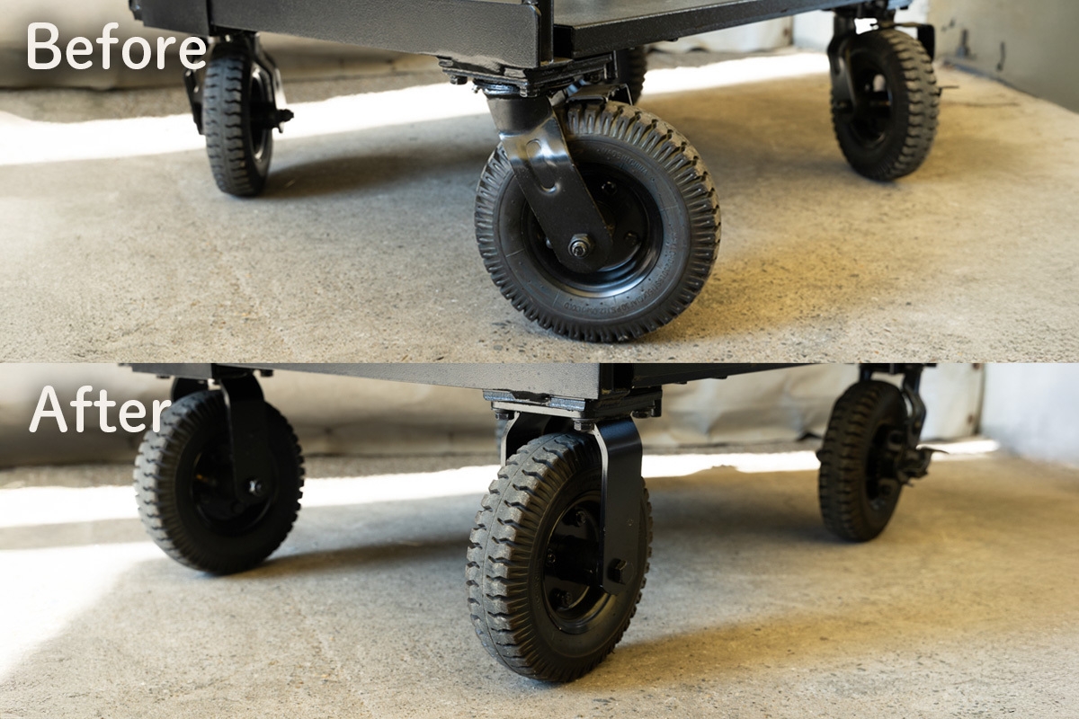 前輪2輪を進行方向に固定したキャスターに