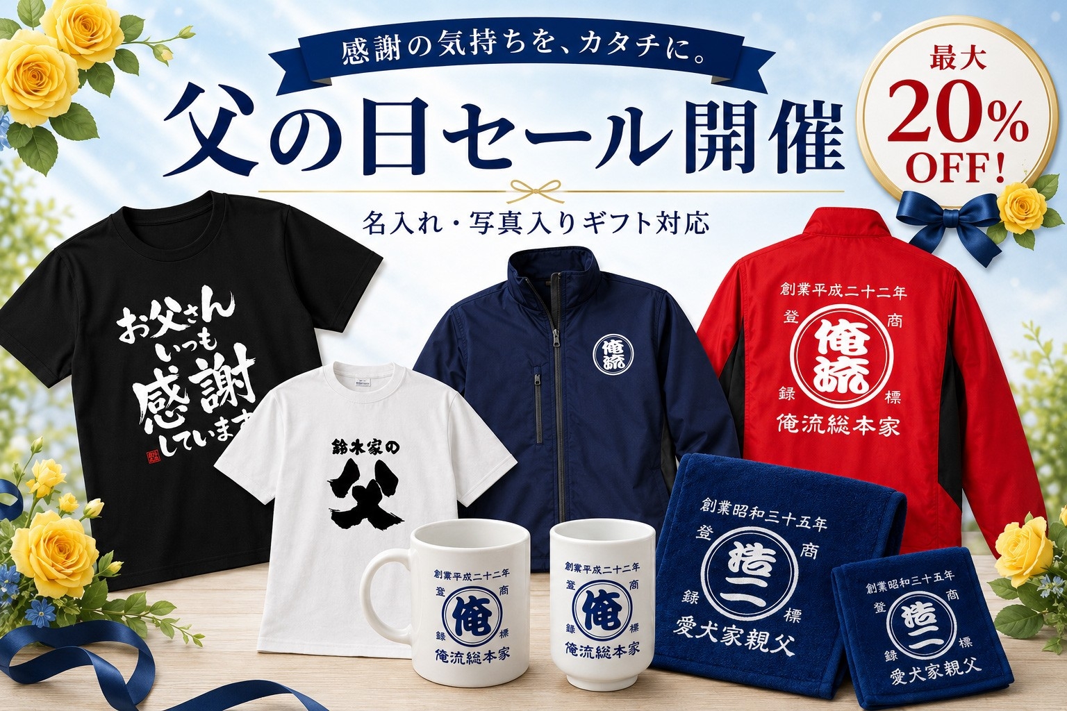 【父の日セール開催】名入れTシャツやオリジナルギフトなど父の日人気商品が最大20％OFF