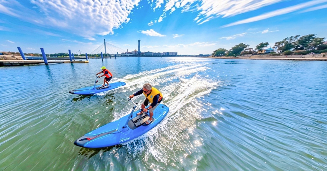 この夏、大阪の海で激走バトル！足で漕ぐ新感覚SUPで王座を競う「HOBIE