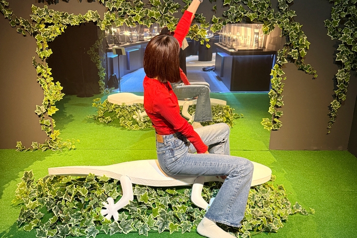 「逆を向くトカゲ」右を向いたトカゲが鏡に映ると左を向く不思議な作品