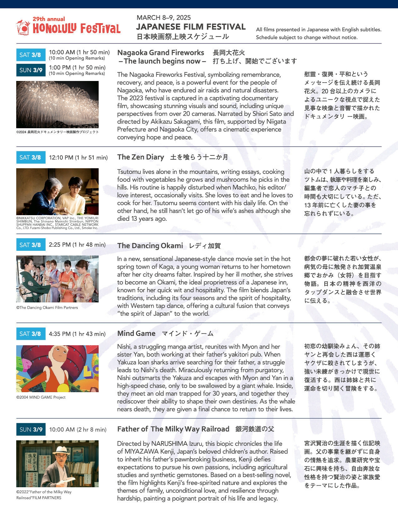 ホノルルフェスティバル日本映画祭(現地フライヤー裏)