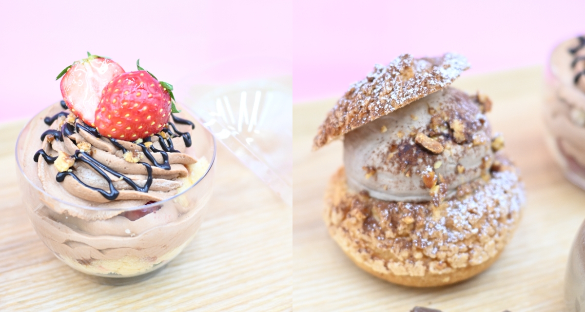 チョコエッグカップショートケーキ(左)/あふれるチョコシュー(右)