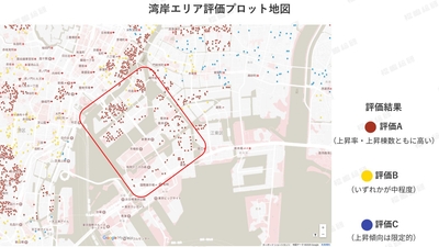 図3：湾岸エリア評価プロット地図 【出典：マンションリサーチ株式会社　福嶋総研】