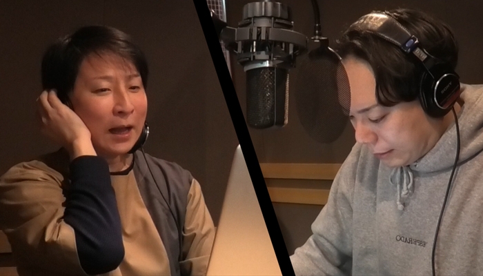 朗読のアテレコにチャレンジする歌舞伎役者/成駒屋・中村芝のぶさん(左)・中村橋吾さん
