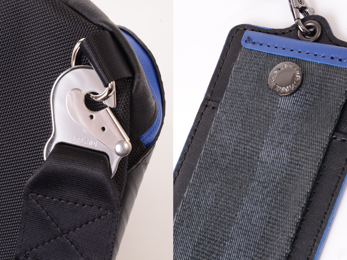 実際に使用されていたナスカン(左)とシートベルト(右)