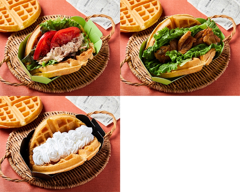 (写真左上から:ツナトマト、照り焼きチキン、左下:ホイップ)