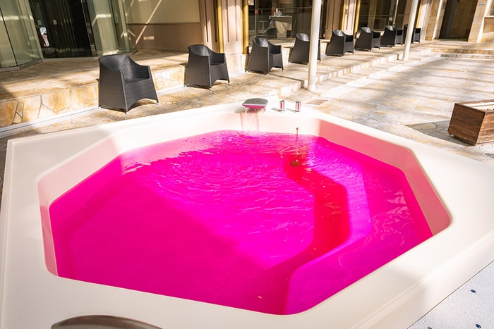 女の子に大人気のピンクの色つきバス。