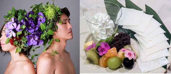 芸術と街が響き合う。千葉市アートMAP(画像左から)「HANANINGEN」、レストランで楽しめる「季節のフルーツの手包み大福」