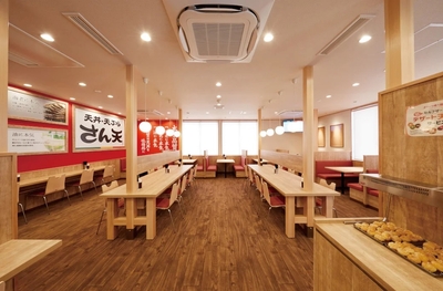 客席は、天丼・天ぷら本舗さん天の関西店舗で最大の５３席（画像は鳴海店です）