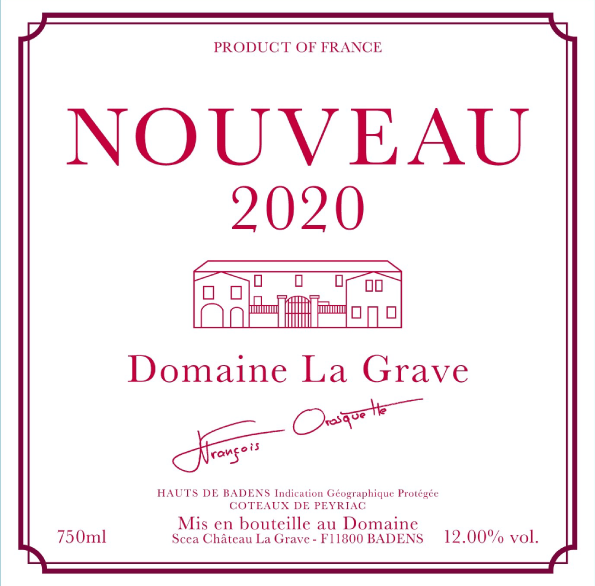 ラ・グラーヴ・ヌーヴォー 赤 2020　ラベル