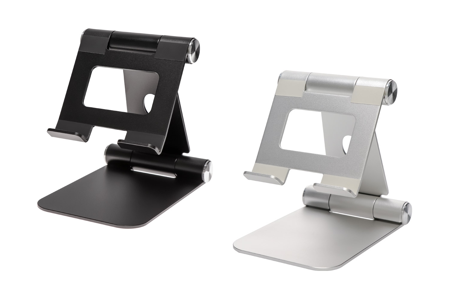 スマートフォン&タブレット用スタンドOWL-STD06はブラックとシルバーの2色