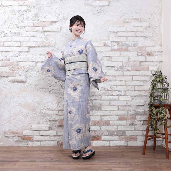 浴衣・兵児帯2点セット(向日葵／水色)