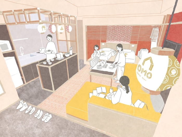 茶の間ツイン キッチン付 イメージ *画像は赤のデザインの客室