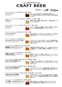 クラフトビールメニュー