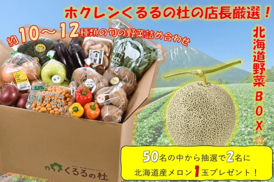 JAタウンのショップ「ホクレン」でメロンがあたる「野菜BOX」を発売!~ ご家庭の物価高騰対策として ショップ全品値下げも ~