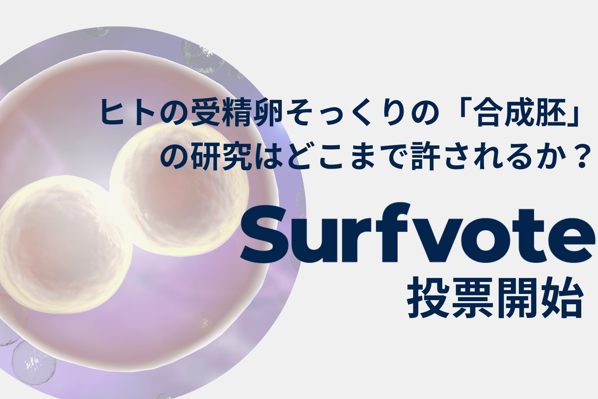 在ロンドン国際ジャーナリスト木村正人氏が問う「ヒトの受精卵そっくりの『合成胚』の研究はどこまで許されるか？」Surfvoteで投票開始