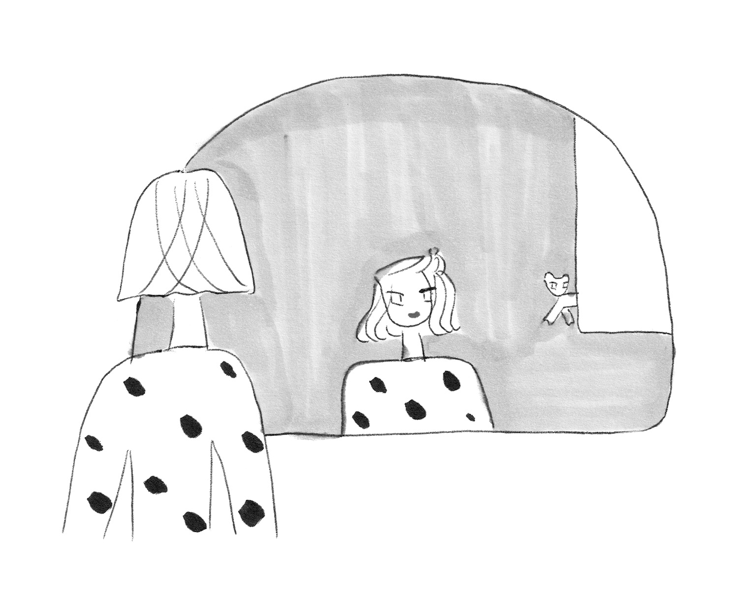 鏡のなかの自分に向かって「今日もいい感じ!」と語りかける イラストレーション/庄野紘子