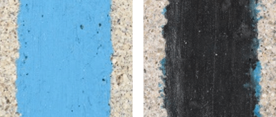 【写真1】アズライトを塗布した試料 （左：水分供給なし，右：水分供給あり）