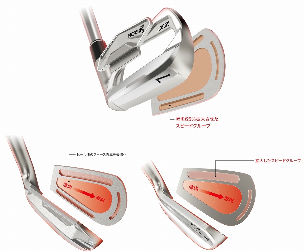 左:「スリクソン ZX5 Mk Ⅱ アイアン」 右:「スリクソン ZX Mk Ⅱ ユーティリティアイアン」