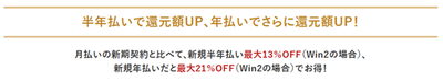 年払い割引と合わせ還元額を月額換算すると、Winプランが実質月額1,087円〜ご利用可能！