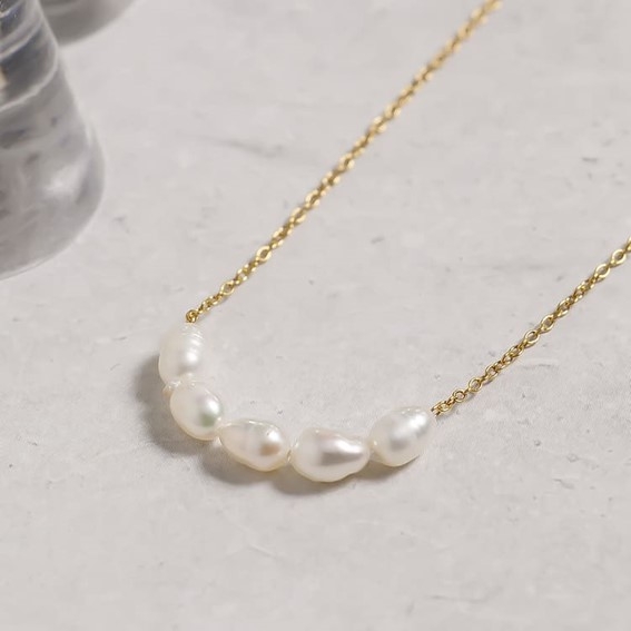 【18K】5連淡水パールステンレスネックレス