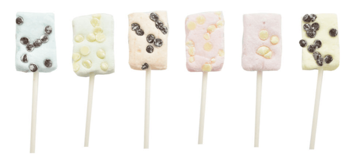 ジジーズデーで選べるマシュマロロリポップはこちらの6種類(品切れの場合はご了承ください)