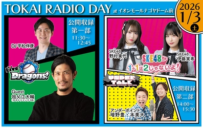 【TOKAI RADIO】祖父江大輔(中日ドラゴンズOB)、SKE48ほか出演の公開収録　1/3(土)イオンモールナゴヤドーム前