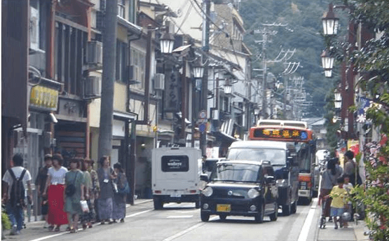 現在の城崎温泉街中心道路の様子