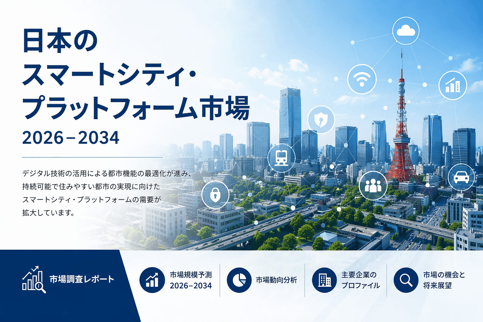 日本のスマートシティプラットフォーム市場規模、2034年に68億米ドルを突破へ | 年平均成長率（CAGR）11.12%で拡大