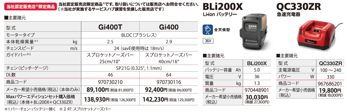 Gi400T/Gi400 主要諸元