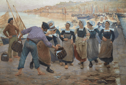 アルフレッド・ギユ《コンカルノーの鰯加工場で働く娘たち》1896年頃 油彩・カンヴァス