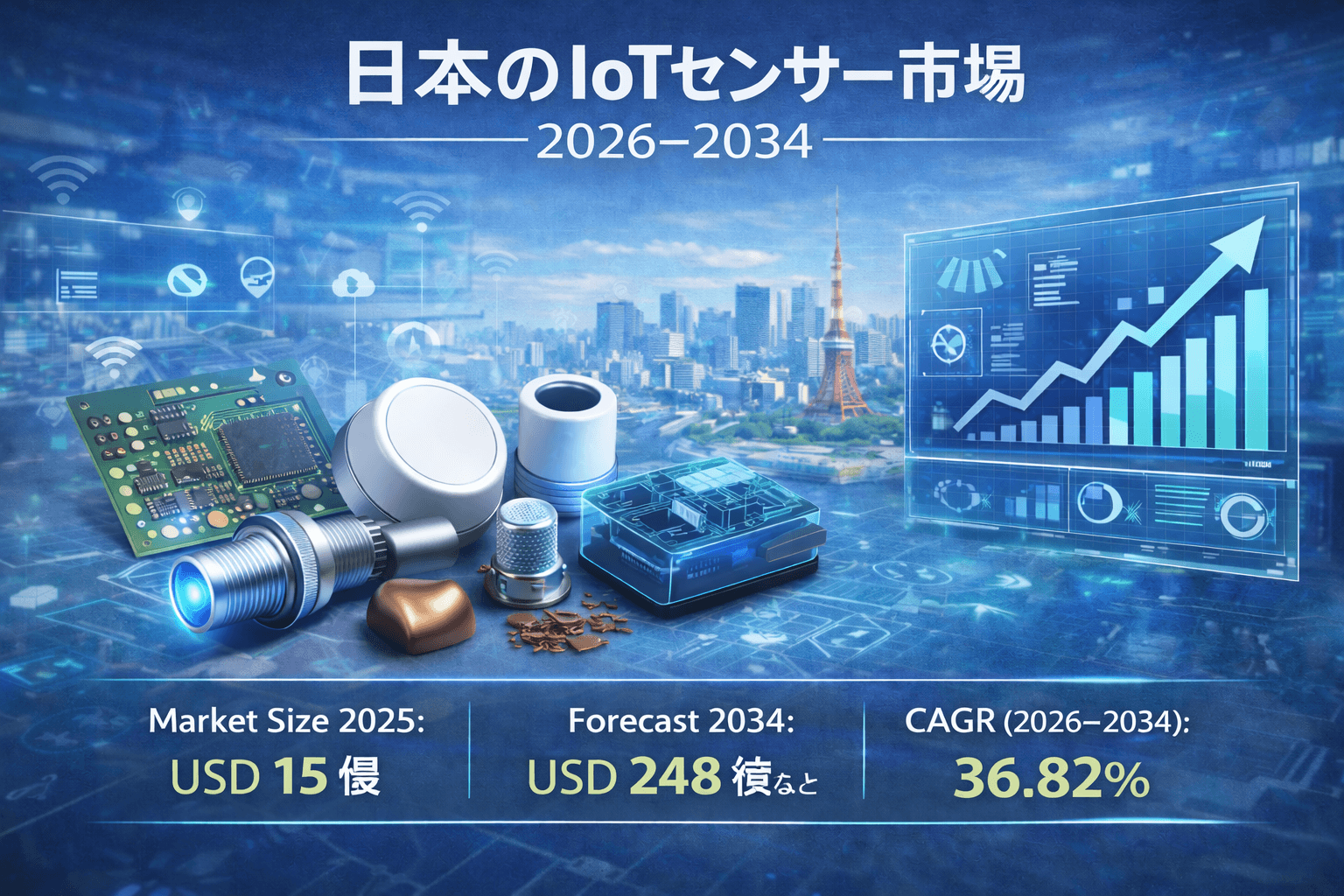 日本のIoTセンサー市場規模、2034年までに248億米ドルに到達――年平均成長率（CAGR）36.82%で成長