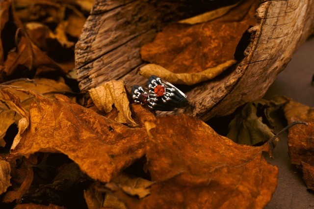 左:アスランリングw/ガーネット¥36,300(税込) 右:アスランリングw/ファイヤーオパール¥40,700(税込)