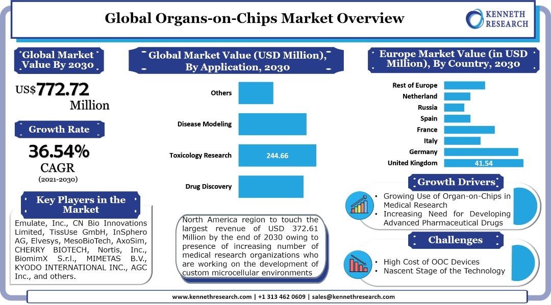 世界の臓器オンチップ市場は、2021年から2030年の間に36.54%のCAGRで成長する。さまざまな種類の慢性疾患の罹患率の増加により成長する市場