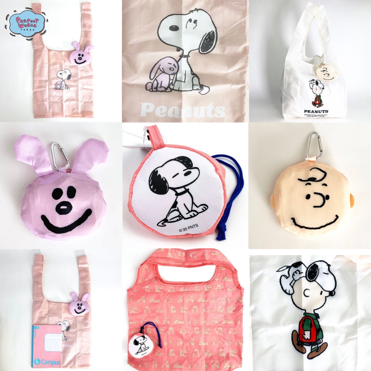 速報 新商品発売開始 お待ちかねの新作♪大人気のマスコットに入る作り込み。軽くて丈夫な生地で登場のスヌーピーエコバッグ