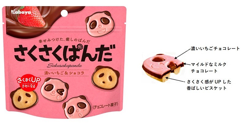 ぱんだの形のチョコビスケット「さくさくぱんだ」に 『濃いいちご