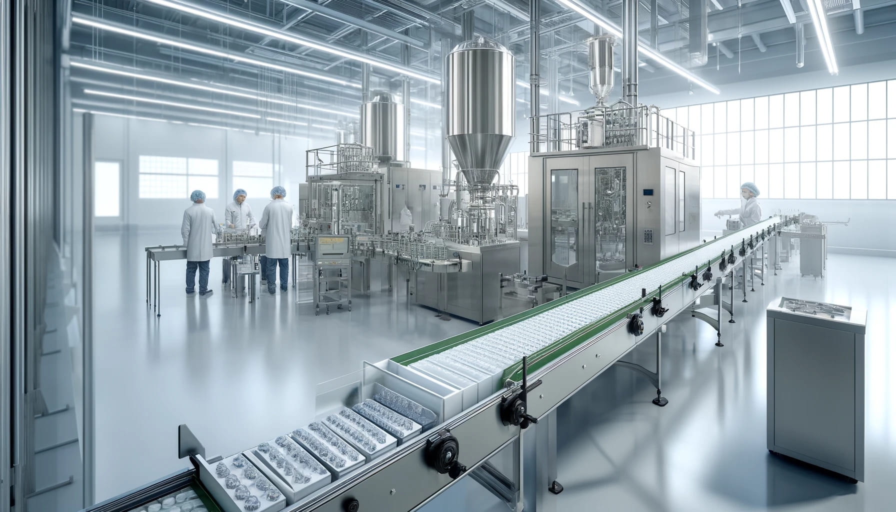近代的な施設に設置された医薬品包装設備