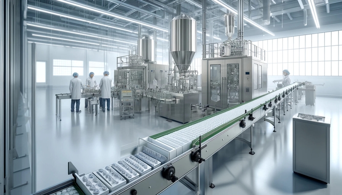 近代的な施設に設置された医薬品包装設備