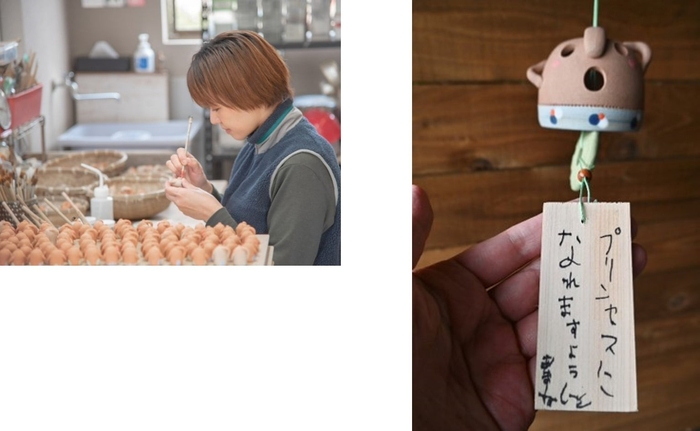 左から、鈴木恵深氏、はにわ作品イメージ※千本松牧場オリジナルデザインとは異なります