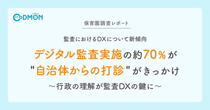 【保育園調査レポート】 監査におけるDXについて新傾向 「デジタル監査実施の約70%が "自治体からの打診" がきっかけ」