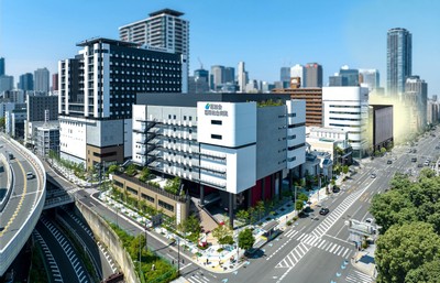医誠会国際総合病院（画面中央）から大阪駅方向へ徒歩1分の医誠会プレシジョン医療センター（画面右）