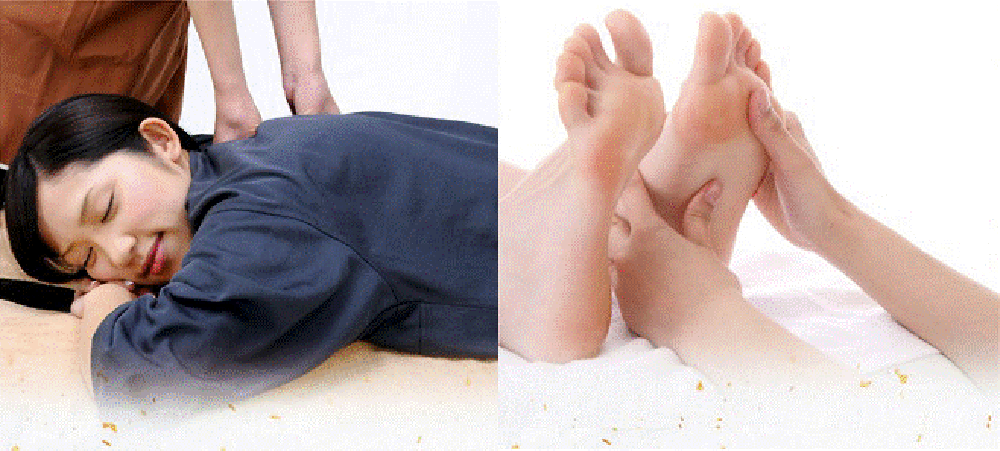 ボディケア施術中の様子 フットリフレ施術中の様子