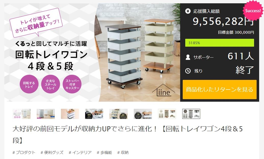第2弾「回転トレイワゴン4段&5段」目標金額達成