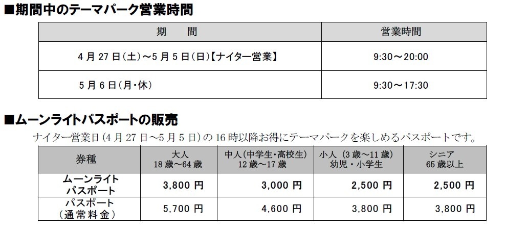 志摩スペイン村ゴールデンウイーク営業時間とパスポート料金