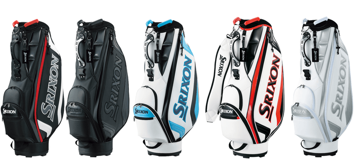 スリクソンキャディバッグ「軽量スタンダードモデル」 GGC-S166 (写真左から、ブラック/ホワイト(新色)、 ブラック(新色)、 ホワイト/ブルー(新色)、ホワイト、 ホワイト/シルバー)