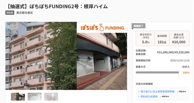 不動産投資型クラウドファンディング「ぽちぽちFUNDING」2号募集達成と、1号運用開始のお知らせ