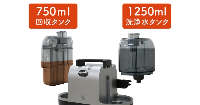 1250ml&750mlのたっぷり入る大容量タンク