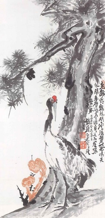 松鶴図 富岡鉄斎筆