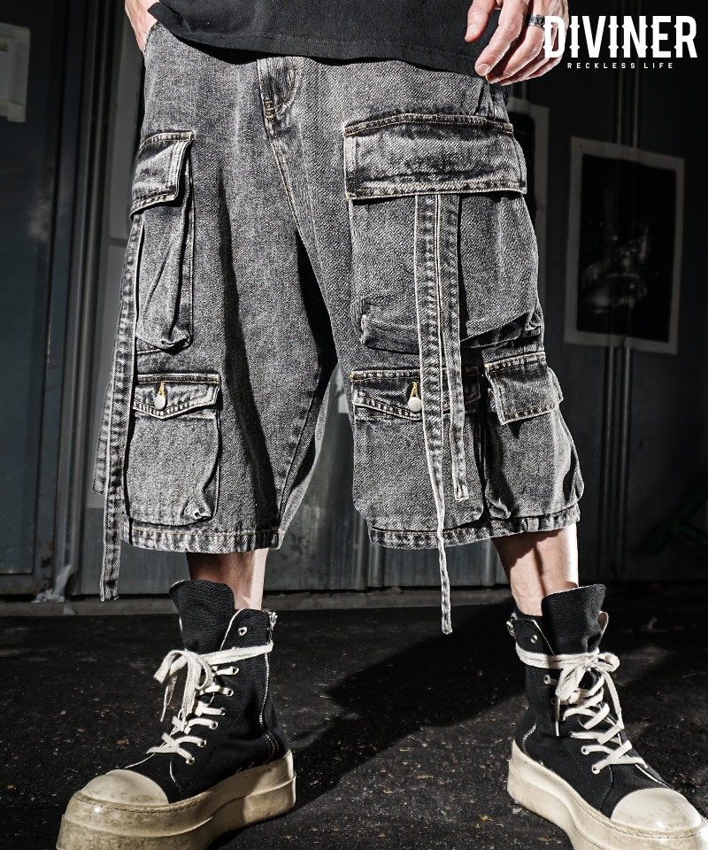 Multi Pocket Cargo Denim Shorts