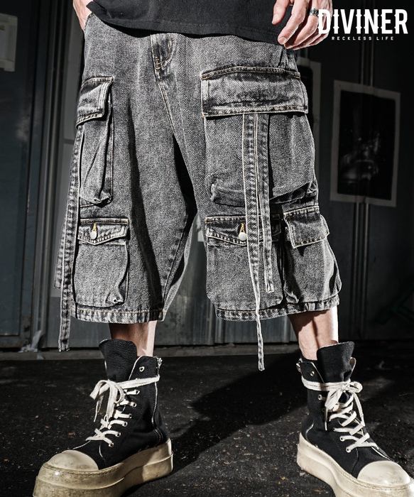 Multi Pocket Cargo Denim Shorts